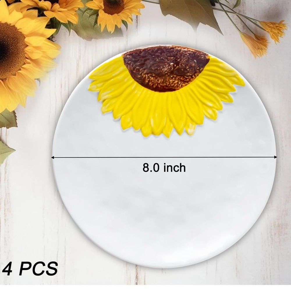 Sunflower 8 Inch Round Serving Platter White Serving Trays Set Of 4 (028) - Picture 3 of 5
